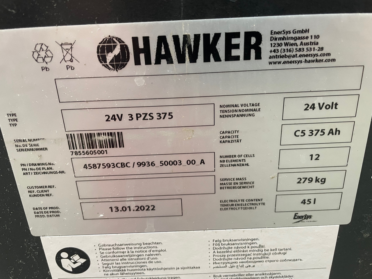 Hawker 24 Volt I 3 PZS 375 - Bateria automotiva de Equipamento de movimentação: foto 2 Hawker 24 Volt I 3 PZS 375 - Bateria automotiva de Equipamento de movimentação: foto 2