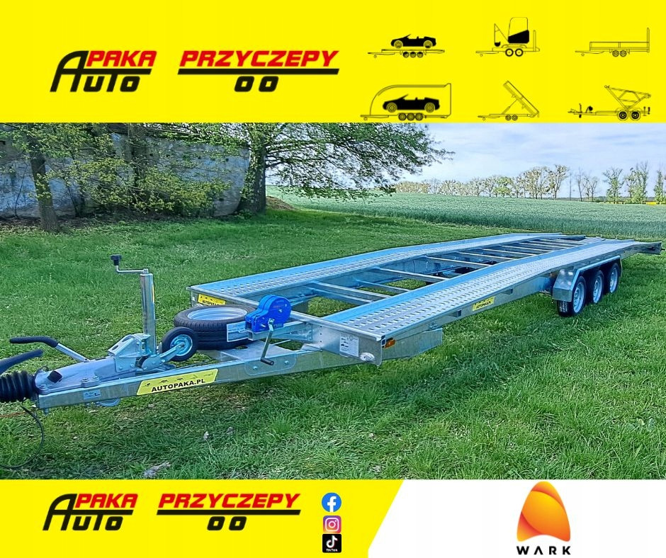 Reboque transporte de veículos nuevo LAWETA Z NAJAZDAMI NA 2 AUTA 8,5x2M DMC 3500, 3 OSIE / CAR TRANSPORTER WITH RAMPS FOR 2 CARS 8.5x2M DMC 3500, 3 AXLES: foto 1