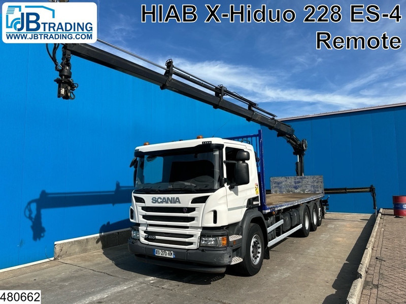Scania P 410 8x4, EURO 6, HIAB, Remote, Steeringaxle - Camião de caixa aberta/ Plataforma, Caminhão grua: foto 1 Scania P 410 8x4, EURO 6, HIAB, Remote, Steeringaxle - Camião de caixa aberta/ Plataforma, Caminhão grua: foto 1