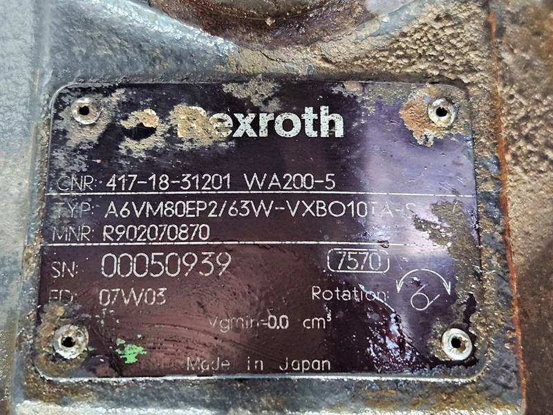 Komatsu WA200-5-Rexroth A6VM80EP2/63W-Drive motor/Rijmotor - Hidráulica de Máquina de construção: foto 5 Komatsu WA200-5-Rexroth A6VM80EP2/63W-Drive motor/Rijmotor - Hidráulica de Máquina de construção: foto 5