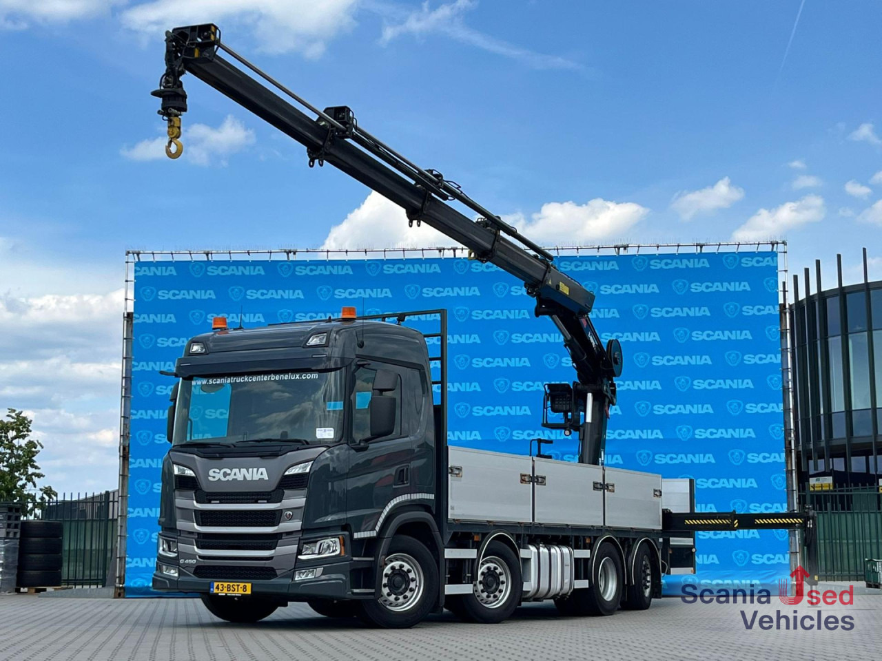SCANIA G 450 B8x2*6NB DIFF-L HIAB X-HIPRO 262 EP-4 - Camião de caixa aberta/ Plataforma: foto 1 SCANIA G 450 B8x2*6NB DIFF-L HIAB X-HIPRO 262 EP-4 - Camião de caixa aberta/ Plataforma: foto 1