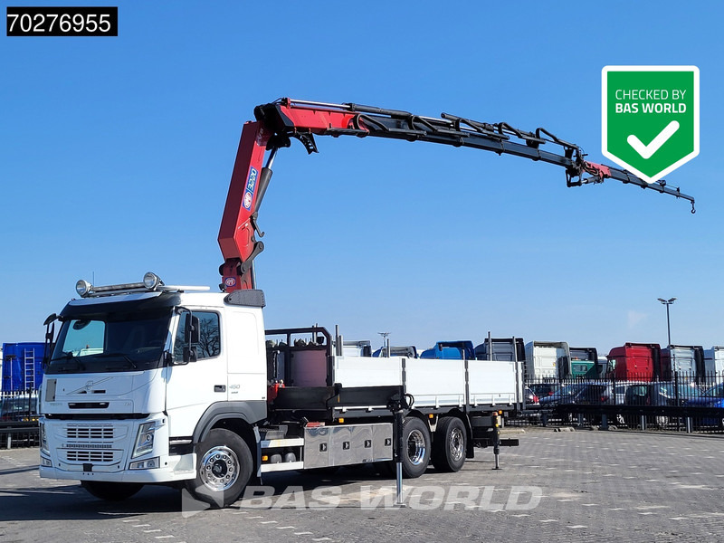 Volvo FM 450 6X2 HMF3220 K5 + Jib K5 Crane Kran Lift-Steering Axle VEB+ Automatic - Camião de caixa aberta/ Plataforma, Caminhão grua: foto 1 Volvo FM 450 6X2 HMF3220 K5 + Jib K5 Crane Kran Lift-Steering Axle VEB+ Automatic - Camião de caixa aberta/ Plataforma, Caminhão grua: foto 1