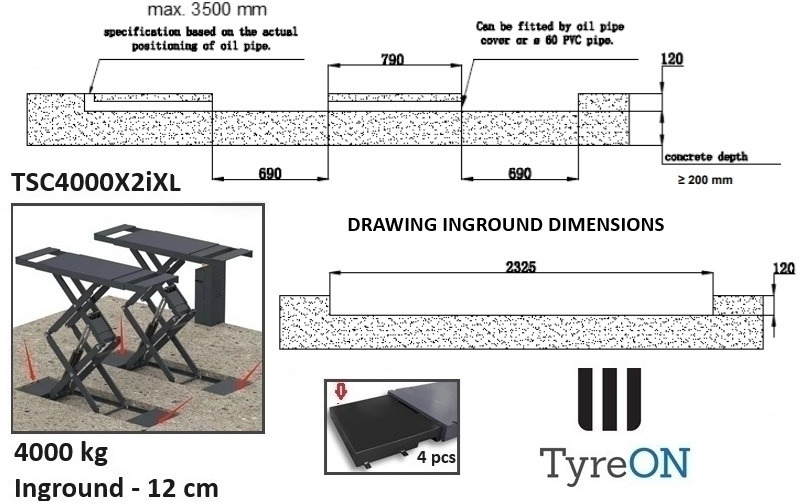 Equipamento para oficina TSC4000X2iXL In floor scissor lift - Double extensions - 12 cm installation depth - Hydromechanically locked - No compressed air required - 4T: foto 7
