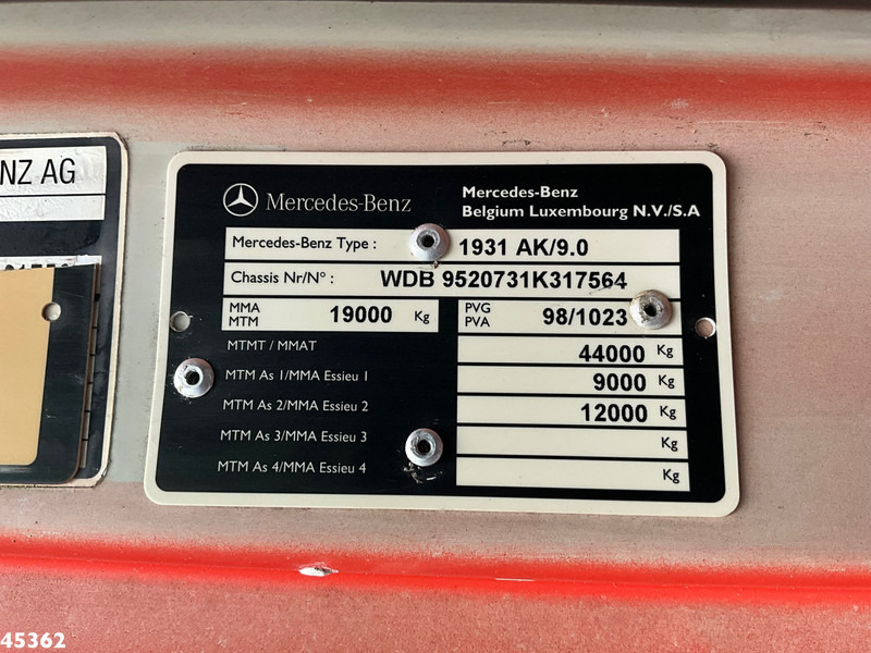 Caminhão polibenne, Caminhão grua Mercedes-Benz Actros 1931 AK 4x4 Hiab 12 Tonmeter laadkraan: foto 16