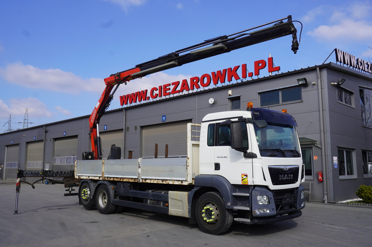MAN TGS 26.360 Flatbed / Fassi F175 7.7 T / steered 3rd axle - Camião de caixa aberta/ Plataforma, Caminhão grua: foto 1 MAN TGS 26.360 Flatbed / Fassi F175 7.7 T / steered 3rd axle - Camião de caixa aberta/ Plataforma, Caminhão grua: foto 1