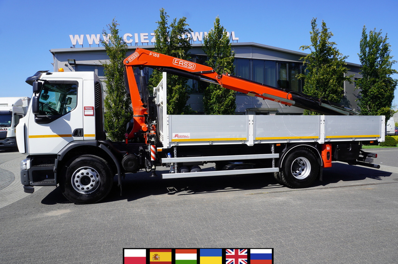 RENAULT C280 DTI 8 / FASSI crane 5.6 T / range 8 m / Flatbed 15 EPAL - Camião de caixa aberta/ Plataforma, Caminhão grua: foto 1 RENAULT C280 DTI 8 / FASSI crane 5.6 T / range 8 m / Flatbed 15 EPAL - Camião de caixa aberta/ Plataforma, Caminhão grua: foto 1
