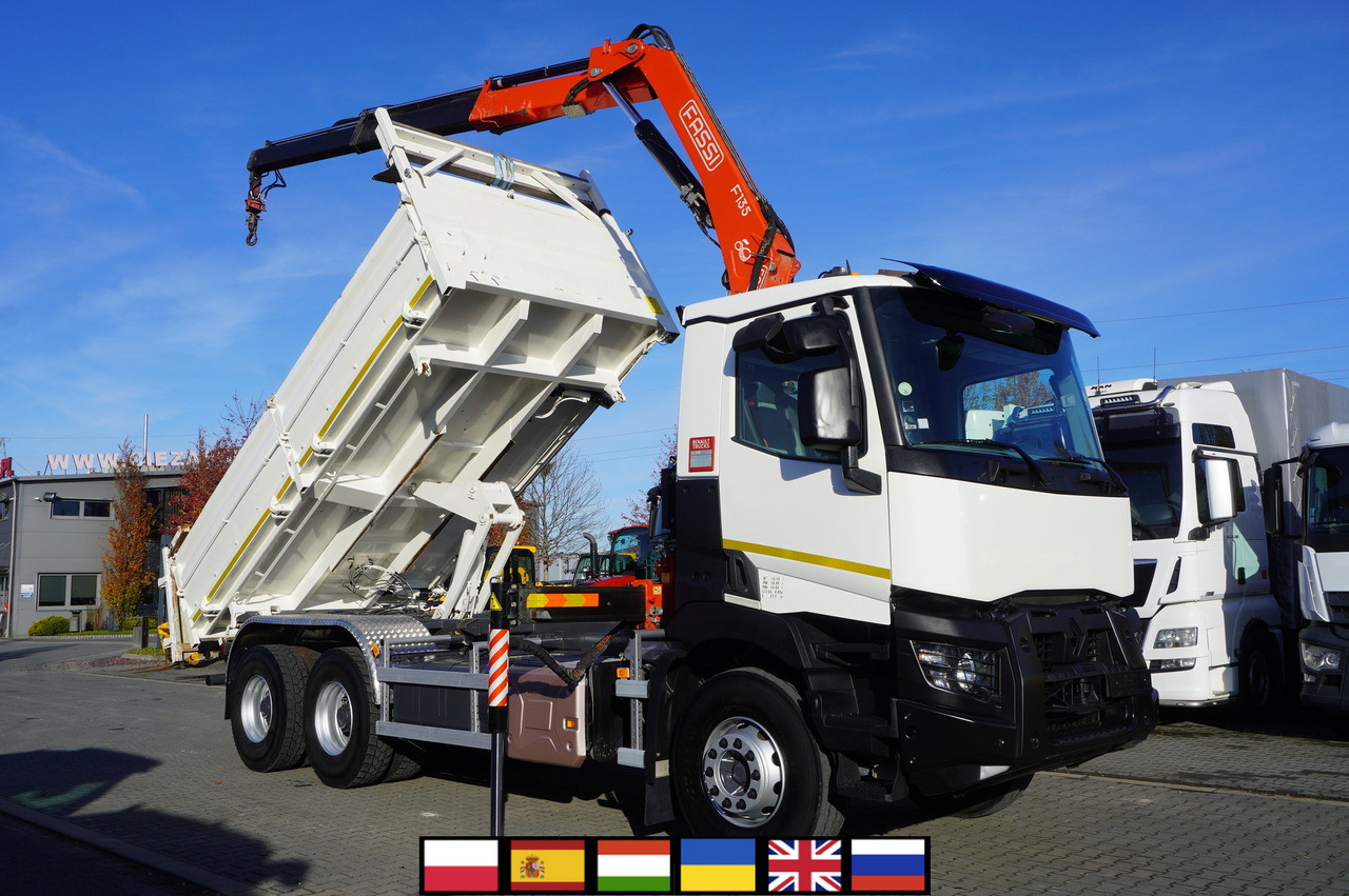 RENAULT C380 E6 6×4 / HDS Fassi F135 2700 MTH / Range 8 m / 5.6 t lifting capacity / 3-side tipper / Bortmatic - Caminhão grua: foto 1 RENAULT C380 E6 6×4 / HDS Fassi F135 2700 MTH / Range 8 m / 5.6 t lifting capacity / 3-side tipper / Bortmatic - Caminhão grua: foto 1