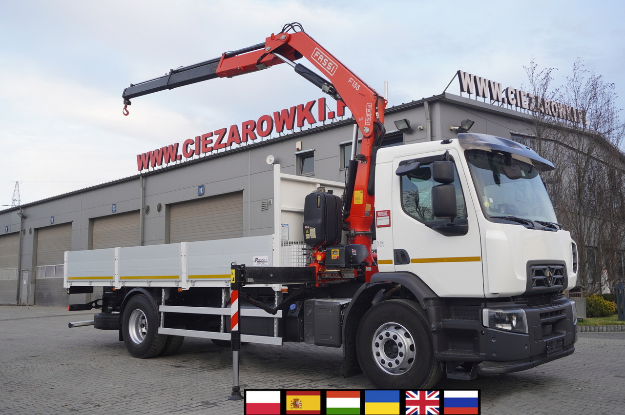 Renault C320 P4x2 E6 / Fassi 5.6 t / Range 8 m / Platform 15 EPAL - Camião de caixa aberta/ Plataforma, Caminhão grua: foto 1 Renault C320 P4x2 E6 / Fassi 5.6 t / Range 8 m / Platform 15 EPAL - Camião de caixa aberta/ Plataforma, Caminhão grua: foto 1