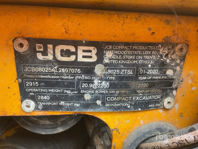 2020 JCB 8025ZTSL Tracked Excavator - Escavadora de rastos: foto 1 2020 JCB 8025ZTSL Tracked Excavator - Escavadora de rastos: foto 1