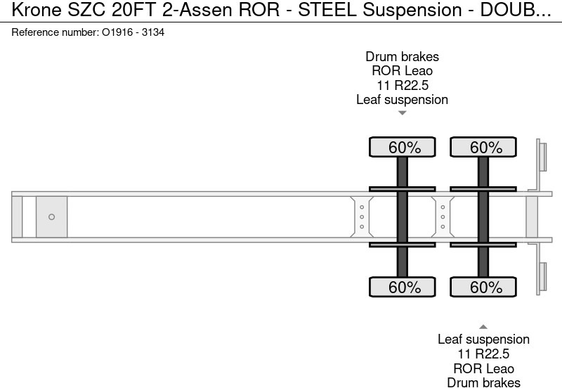 Semireboque transportador de contêineres/ Caixa móvel Krone SZC 20FT 2-Assen ROR - STEEL Suspension - DOUBLE tires - DrumBrakes (O1916): foto 20