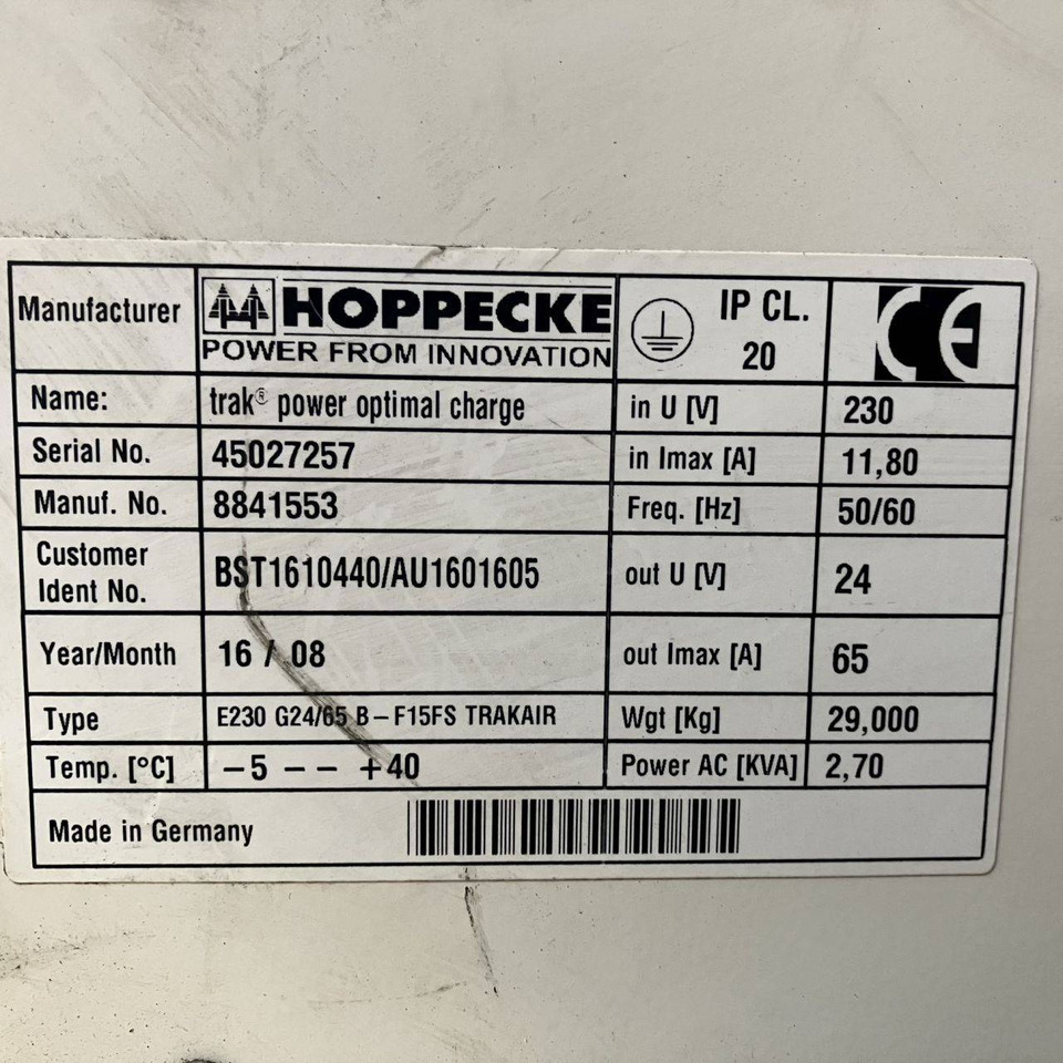 Hoppecke E230 G24/65 B-F15FS Trak power Optimal Charge (3) - Peça de reposição de Equipamento de movimentação: foto 5 Hoppecke E230 G24/65 B-F15FS Trak power Optimal Charge (3) - Peça de reposição de Equipamento de movimentação: foto 5