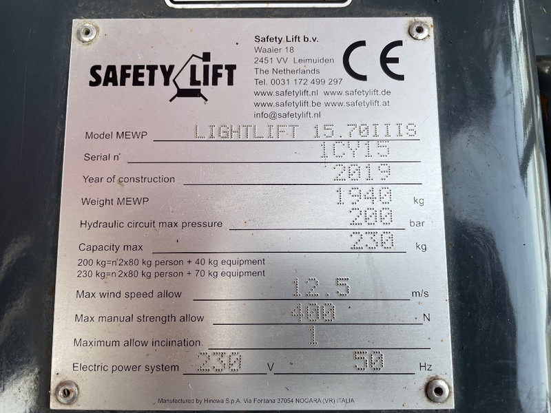 Hinowa Lightlift 15.70 - Plataforma articulada, Plataforma aranha: foto 3 Hinowa Lightlift 15.70 - Plataforma articulada, Plataforma aranha: foto 3