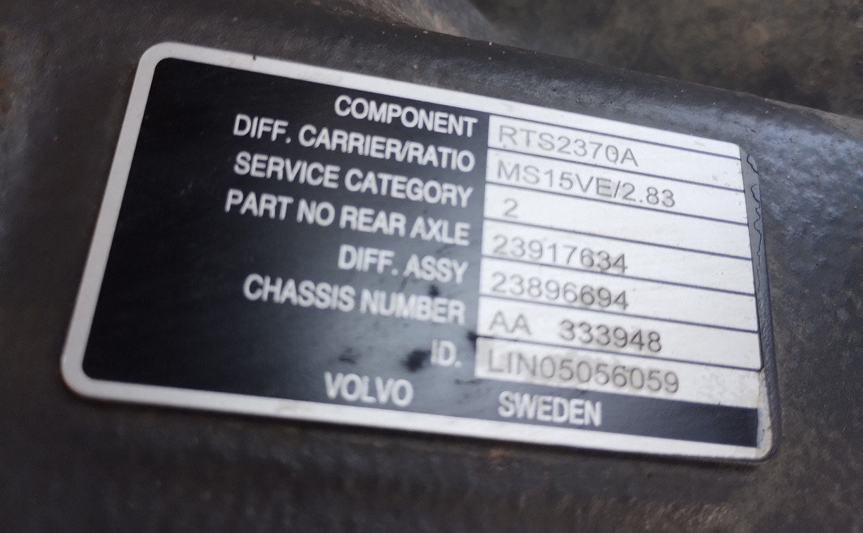 Volvo Rear axle differential LIFTING AXLE FH 500 FH 550 8x4 6x4 RTS2370A MS15VE 2.83 - Eixo e peças: foto 4 Volvo Rear axle differential LIFTING AXLE FH 500 FH 550 8x4 6x4 RTS2370A MS15VE 2.83 - Eixo e peças: foto 4