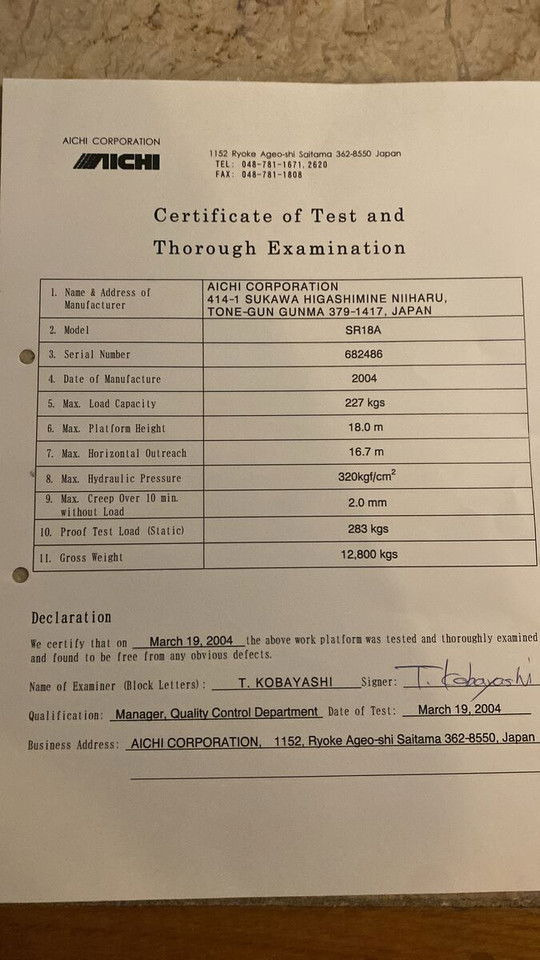 Plataforma telescópica Aichi SR18A: foto 17