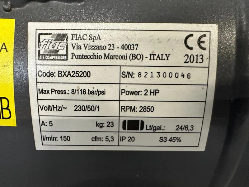 Airmec Fiac BXA 25200 Elektrische Zuigercompressor 2 PK 150 L / min 8 Bar - Compressor de ar: foto 3 Airmec Fiac BXA 25200 Elektrische Zuigercompressor 2 PK 150 L / min 8 Bar - Compressor de ar: foto 3