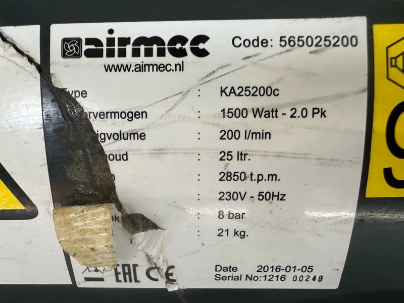 Airmec KA25200 C 2 PK 200 L / min 8 Bar Elektrische Zuigercompressor - Compressor de ar: foto 4 Airmec KA25200 C 2 PK 200 L / min 8 Bar Elektrische Zuigercompressor - Compressor de ar: foto 4