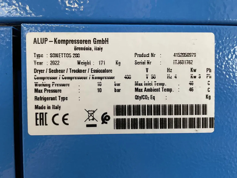 Alup Sonetto 5 - 200 Elektrische Schroefcompressor 4 kW 470 L/Min 10 Bar op ketel - Compressor de ar: foto 3 Alup Sonetto 5 - 200 Elektrische Schroefcompressor 4 kW 470 L/Min 10 Bar op ketel - Compressor de ar: foto 3