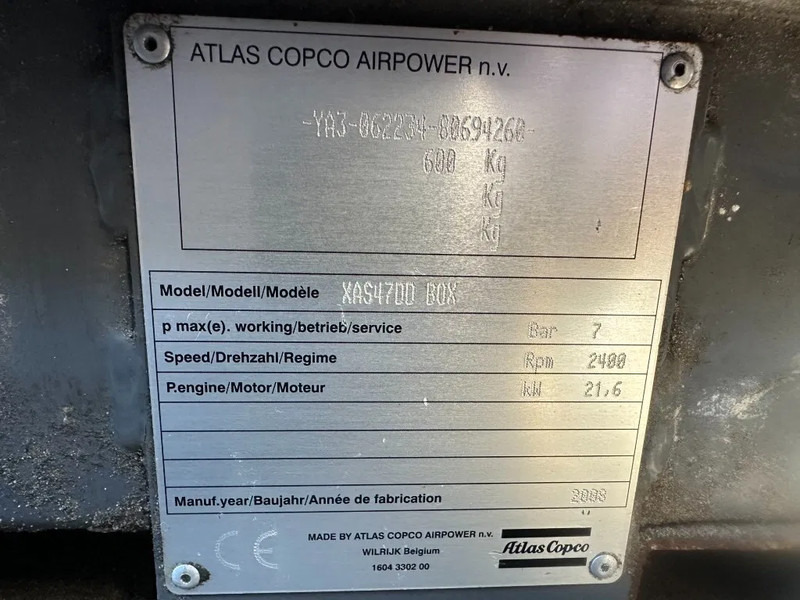 Atlas-Copco XAS 47 DD Deutz 2.6 m3 / min 7 Bar 21 kW Mobiele Diesel Compressor op aanhanger - Compressor de ar: foto 4 Atlas-Copco XAS 47 DD Deutz 2.6 m3 / min 7 Bar 21 kW Mobiele Diesel Compressor op aanhanger - Compressor de ar: foto 4