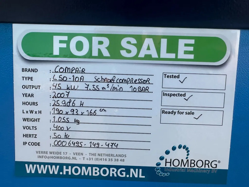 Compressor de ar Compair L50 - 10A 45 kW 7.55 m3 / min 10 Bar Elektrische Schroefcompressor: foto 13 Compressor de ar Compair L50 - 10A 45 kW 7.55 m3 / min 10 Bar Elektrische Schroefcompressor: foto 13