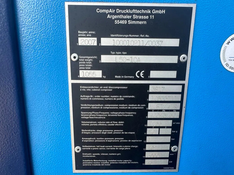Compair L50 - 10A 45 kW 7.55 m3 / min 10 Bar Elektrische Schroefcompressor - Compressor de ar: foto 2 Compair L50 - 10A 45 kW 7.55 m3 / min 10 Bar Elektrische Schroefcompressor - Compressor de ar: foto 2