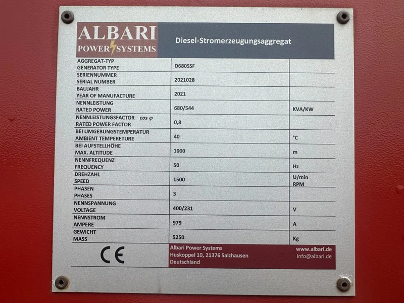 Gerador elétrico Doosan Mecc Alte Spa 680 kVA Silent generatorset as New Demo 2021 !: foto 17 Gerador elétrico Doosan Mecc Alte Spa 680 kVA Silent generatorset as New Demo 2021 !: foto 17