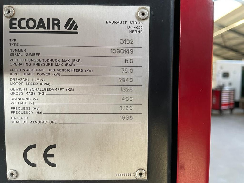 Ecoair D102 Elektrische Schroefcompressor 75 kW 10.000 L / min 8 Bar - Compressor de ar: foto 4 Ecoair D102 Elektrische Schroefcompressor 75 kW 10.000 L / min 8 Bar - Compressor de ar: foto 4