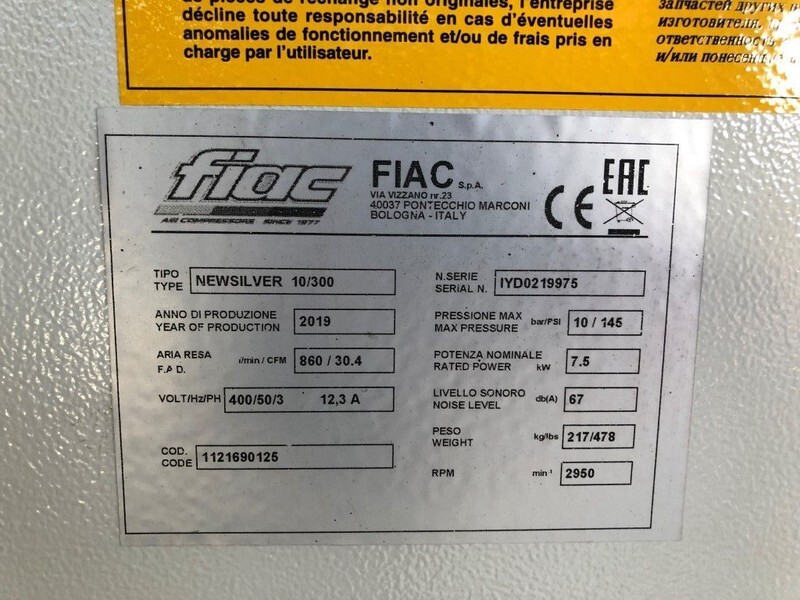 Fiac New Silver 10 / 300 Silent 7.5 kW 860 L / min 10 bar Elektrische Schroefcompressor met ketel - Compressor de ar: foto 5 Fiac New Silver 10 / 300 Silent 7.5 kW 860 L / min 10 bar Elektrische Schroefcompressor met ketel - Compressor de ar: foto 5