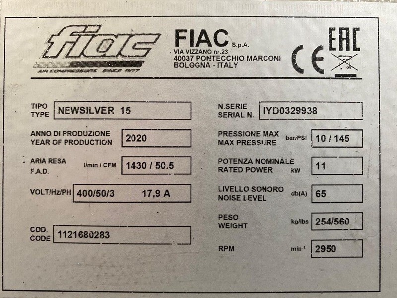 Fiac NewSilver 15 1430 L / min 11 kW 10 Bar Elektrische Schroefcompressor Nieuw ! - Compressor de ar: foto 4 Fiac NewSilver 15 1430 L / min 11 kW 10 Bar Elektrische Schroefcompressor Nieuw ! - Compressor de ar: foto 4