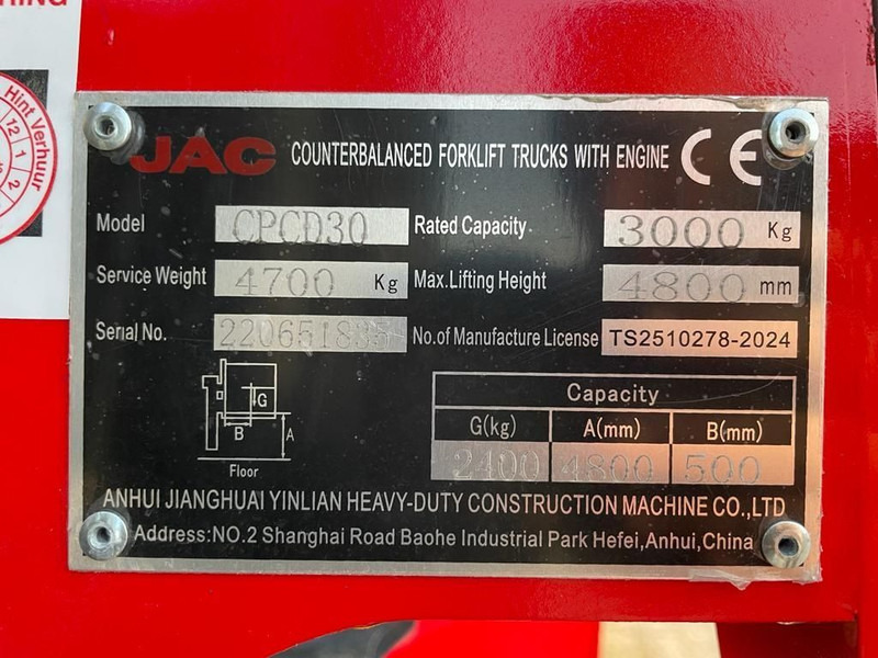 Isuzu JAC CPCD30 3 ton Triplex Freelift Sideshift Diesel Heftruck New ! - Empilhadeira a diesel: foto 3 Isuzu JAC CPCD30 3 ton Triplex Freelift Sideshift Diesel Heftruck New ! - Empilhadeira a diesel: foto 3