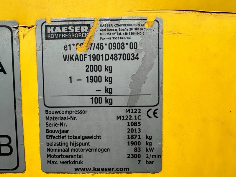 Kaeser M122 Deutz 11.1 m3 / min 7 Bar 83 kW Mobiele Diesel Compressor - Compressor de ar: foto 3 Kaeser M122 Deutz 11.1 m3 / min 7 Bar 83 kW Mobiele Diesel Compressor - Compressor de ar: foto 3