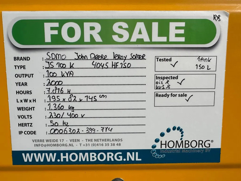 Gerador elétrico SDMO John Deere Leroy Somer 100 kVA generatorset: foto 13