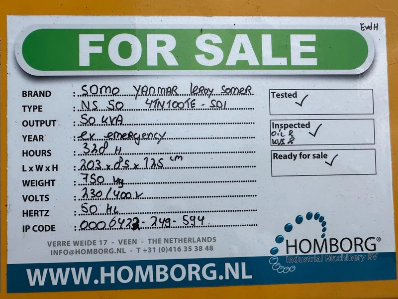 Gerador elétrico SDMO Yanmar Leroy Somer 50 kVA noodstroom generatorset 328 hours !: foto 13