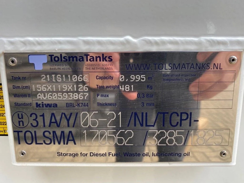 Tolsma 1000 liter Kiwa IBC dieseltank Nieuw ! - Depósito de armazenamento: foto 4 Tolsma 1000 liter Kiwa IBC dieseltank Nieuw ! - Depósito de armazenamento: foto 4