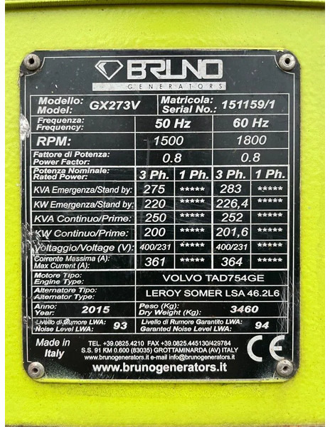 Gerador elétrico Volvo Penta Bruno - Leroy Somer 275 kVA silent generatorset: foto 17