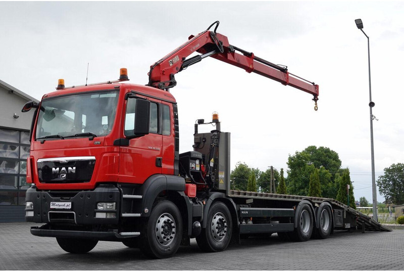 MAN TGS 35.360 / 8x2-4 / LAWETA + HDS HIAB 166 E-2 / OŚ PODNOSZONA / - Caminhão reboque: foto 1 MAN TGS 35.360 / 8x2-4 / LAWETA + HDS HIAB 166 E-2 / OŚ PODNOSZONA / - Caminhão reboque: foto 1