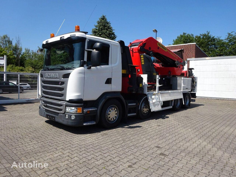 Scania G410 - Flatbed+crane - Camião de caixa aberta/ Plataforma, Caminhão grua: foto 1 Scania G410 - Flatbed+crane - Camião de caixa aberta/ Plataforma, Caminhão grua: foto 1