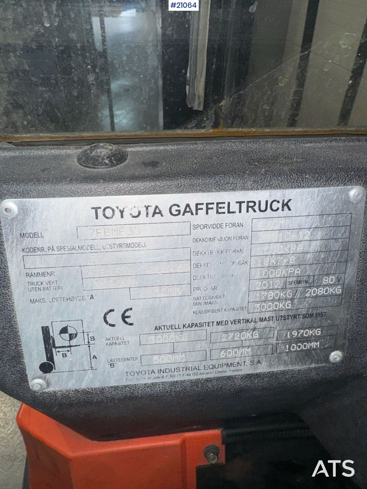 Empilhadeira elétrica Toyota 7FBMF30 Motvektstruck: foto 21