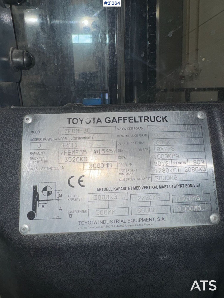 Empilhadeira elétrica Toyota 7FBMF30 Motvektstruck: foto 20