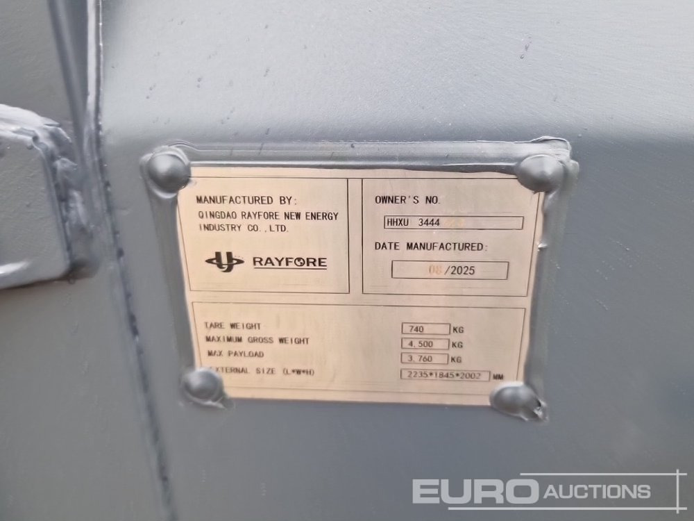 Unused 2025 Rayfore 8' Container, Side Door (2235 x 1845 x 2002mm), Max Load 5130Kg / Contenedor 4,12 m2, Máxima Carga 3760Kg - Contêiner marítimo: foto 5 Unused 2025 Rayfore 8' Container, Side Door (2235 x 1845 x 2002mm), Max Load 5130Kg / Contenedor 4,12 m2, Máxima Carga 3760Kg - Contêiner marítimo: foto 5