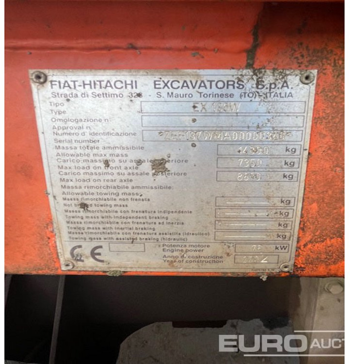 Escavadeira de rodas 2002 Fiat Hitachi EX135W: foto 10