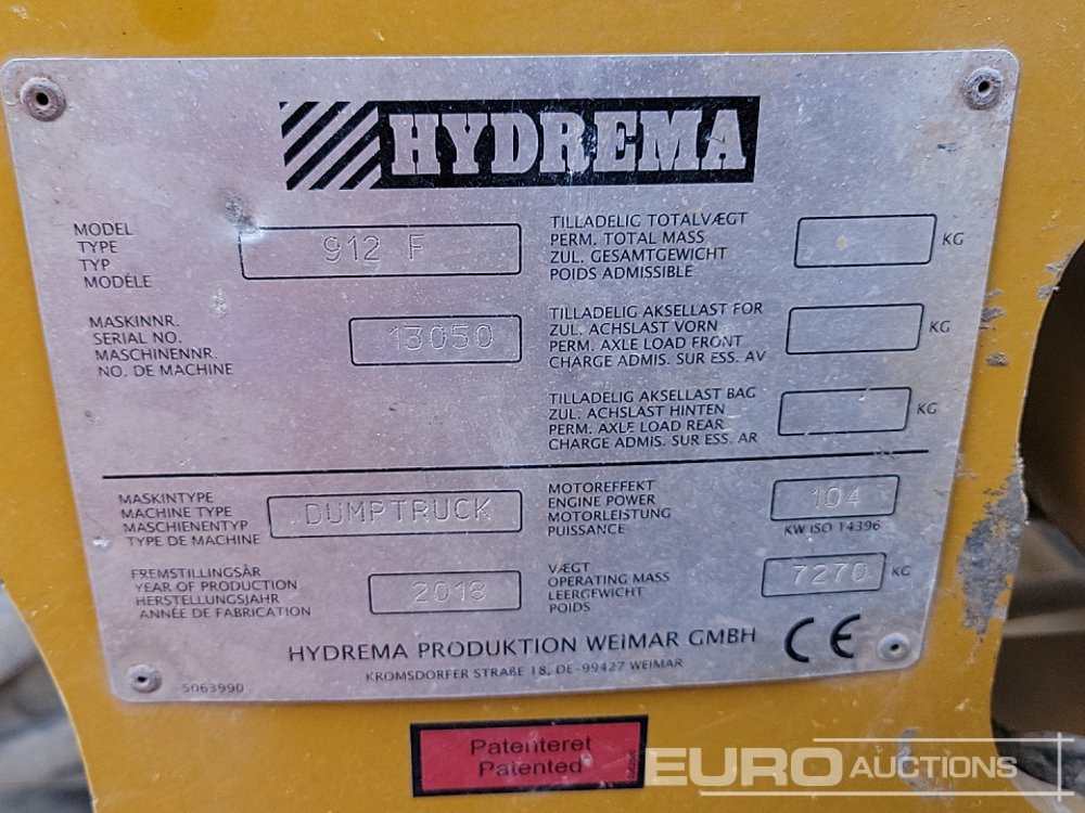 Caminhão articulado 2018 Hydrema 912F: foto 50
