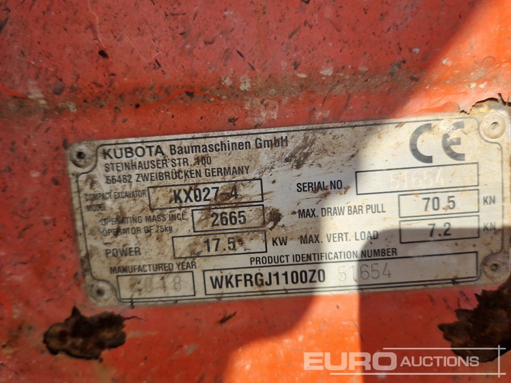 Mini escavadeira 2018 Kubota KX027-4: foto 48