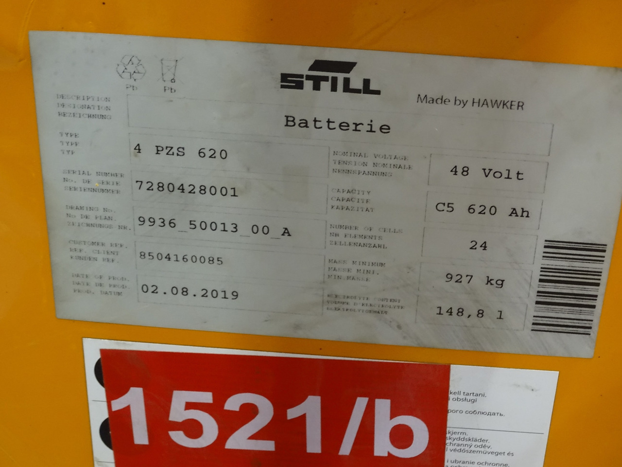 Bateria automotiva de Equipamento de movimentação Weitere 48V620AH: foto 7